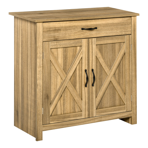 homcom Farmhouse Sideboard Cabinet with Barn Doors Drawer & Adjustable Shelf Natural Wood Effect