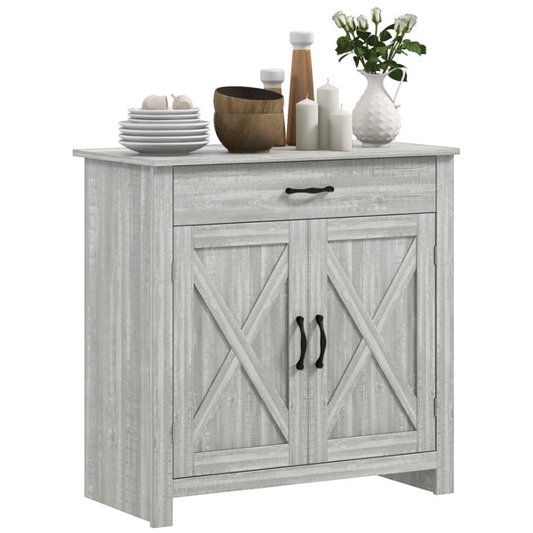 homcom Farmhouse Sideboard Cabinet with Barn Doors Drawer & Adjustable Shelf Stone Gray