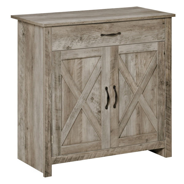 homcom Farmhouse Sideboard Cabinet with Barn Doors Drawer & Adjustable Shelf Gray