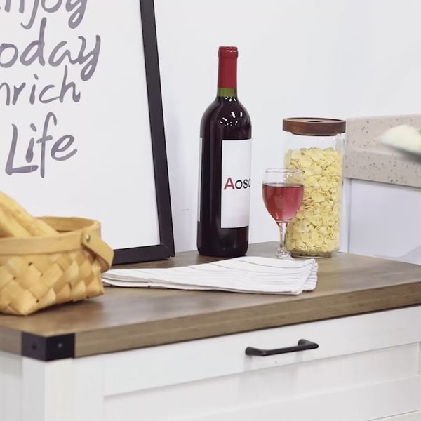 Homcom Farmhouse Sideboard Storage Buffet Cabinet W/ 2 Barn Doors & Drawer Distressed White
