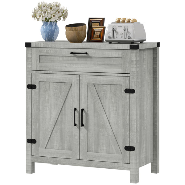 Homcom Farmhouse Sideboard Storage Buffet Cabinet W/ 2 Barn Doors & Drawer Gray