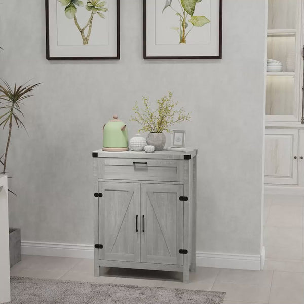 Homcom Farmhouse Sideboard Storage Buffet Cabinet W/ 2 Barn Doors & Drawer Gray