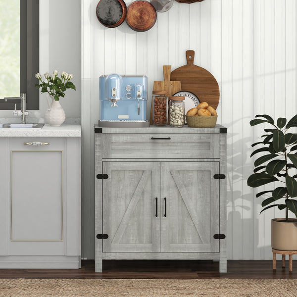 Homcom Farmhouse Sideboard Storage Buffet Cabinet W/ 2 Barn Doors & Drawer Gray