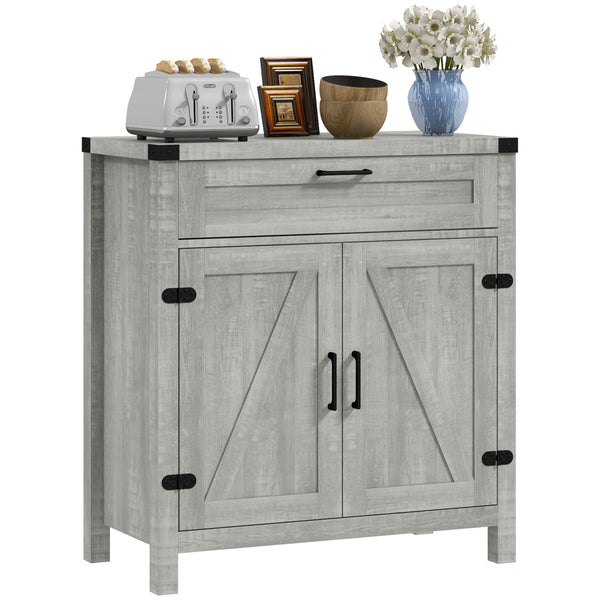 homcom Farmhouse Sideboard Storage Buffet Cabinet w/ 2 Barn Doors & Drawer Gray