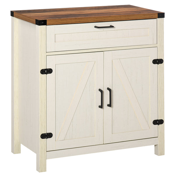 homcom Farmhouse Sideboard Storage Buffet Cabinet w/ 2 Barn Doors & Drawer Distressed White