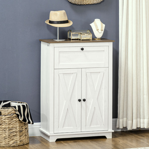 homcom Farmhouse Sideboard Storage Cabinet With Doors And Drawer 23.5"x11.75"x34.5" White