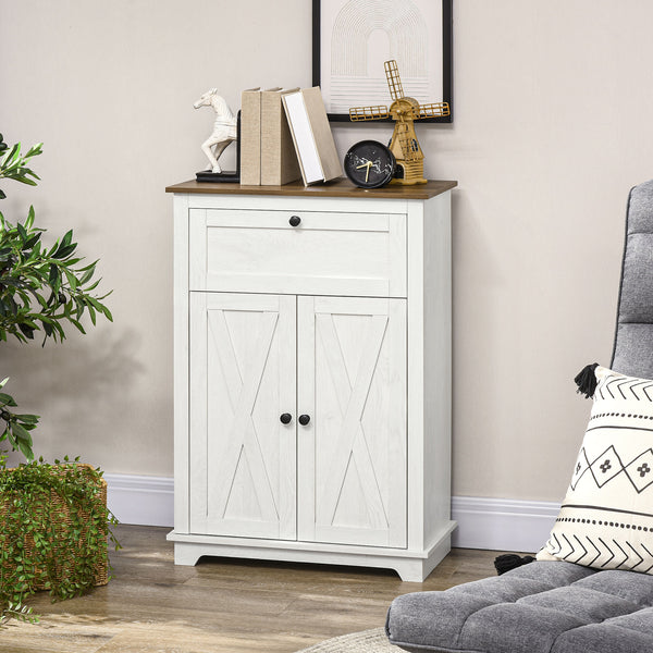 homcom Farmhouse Sideboard Storage Cabinet With Doors And Drawer 23.5"x11.75"x34.5" White