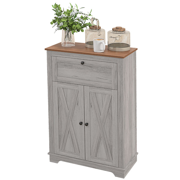 Homcom Farmhouse Sideboard Storage Cabinet With Doors And Drawer Light Gray