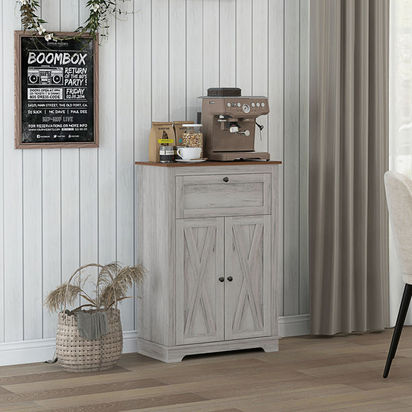 Homcom Farmhouse Sideboard Storage Cabinet With Doors And Drawer Light Gray