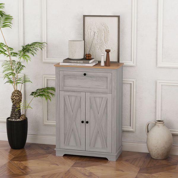 Homcom Farmhouse Sideboard Storage Cabinet With Doors And Drawer Light Gray