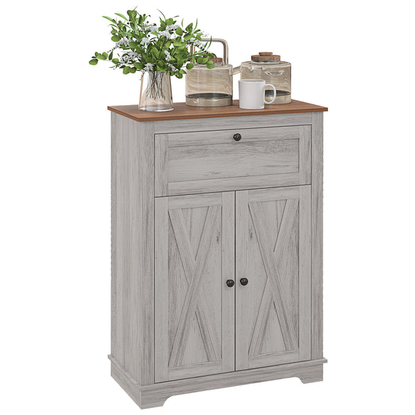 homcom Farmhouse Sideboard Storage Cabinet with Doors and Drawer Light Gray