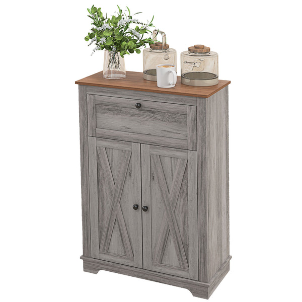 Homcom Farmhouse Sideboard Storage Cabinet With Doors And Drawer 23.5"x11.75"x34.5" Gray