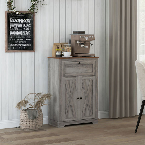 Homcom Farmhouse Sideboard Storage Cabinet With Doors And Drawer 23.5"x11.75"x34.5" Gray