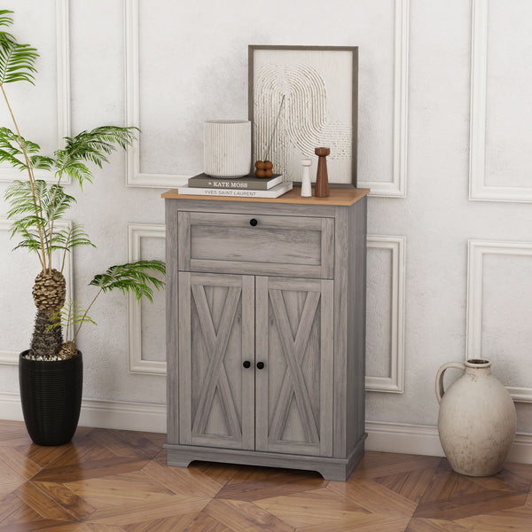 Homcom Farmhouse Sideboard Storage Cabinet With Doors And Drawer 23.5"x11.75"x34.5" Gray