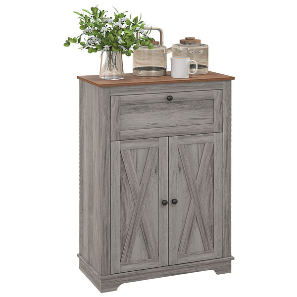 homcom Farmhouse Sideboard Storage Cabinet with Doors and Drawer 23.5"x11.75"x34.5" Gray