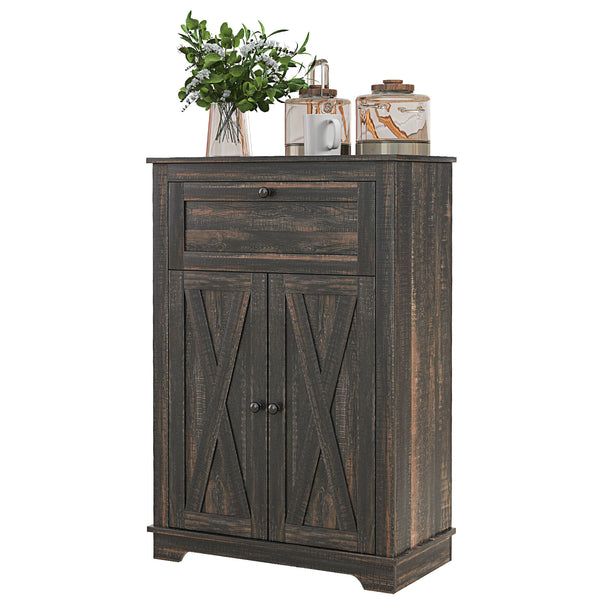 Homcom Farmhouse Sideboard Storage Cabinet With Doors And Drawer Dark Brown