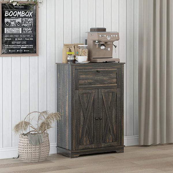 Homcom Farmhouse Sideboard Storage Cabinet With Doors And Drawer Dark Brown