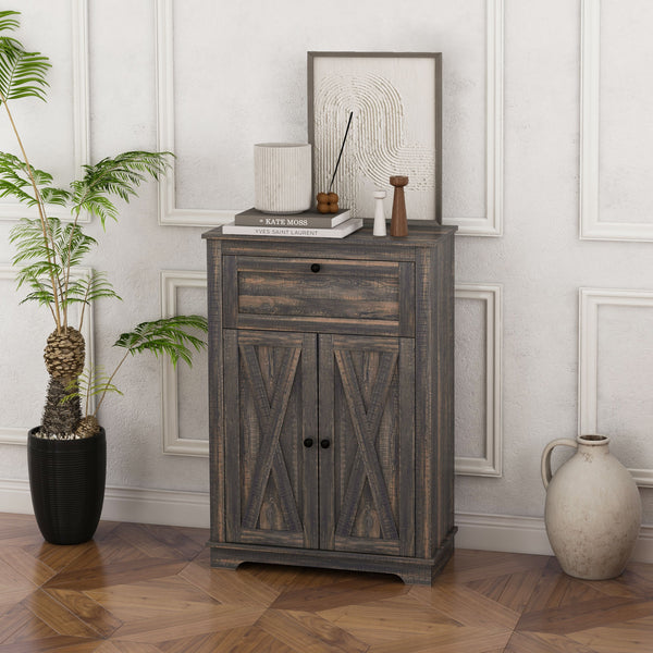 Homcom Farmhouse Sideboard Storage Cabinet With Doors And Drawer Dark Brown