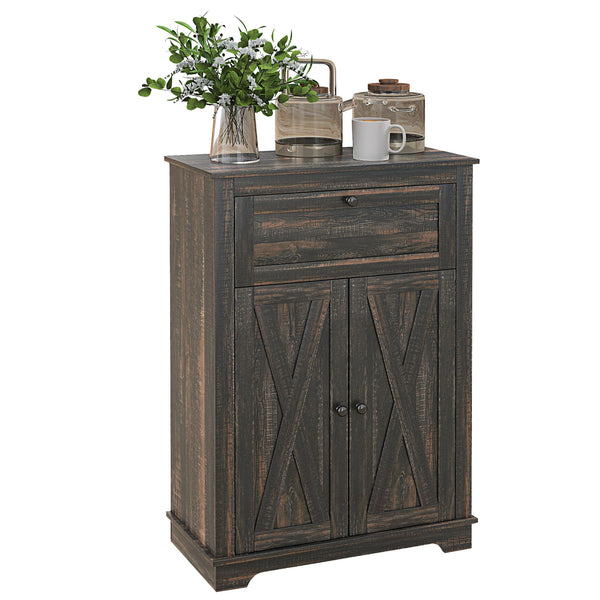 homcom Farmhouse Sideboard Storage Cabinet with Doors and Drawer Dark Brown