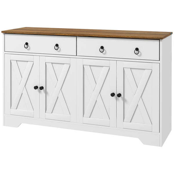 Homcom Farmhouse Storage Sideboard Buffet Cabinet W/ Barn Doors & Adjustable Shelves White