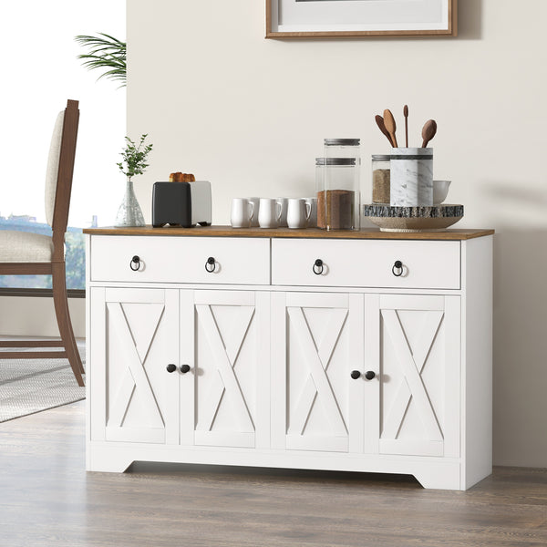 Homcom Farmhouse Storage Sideboard Buffet Cabinet W/ Barn Doors & Adjustable Shelves White