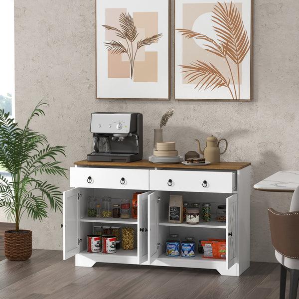 Homcom Farmhouse Storage Sideboard Buffet Cabinet W/ Barn Doors & Adjustable Shelves White