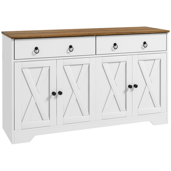 homcom Farmhouse Storage Sideboard Buffet Cabinet w/ Barn Doors & Adjustable Shelves White