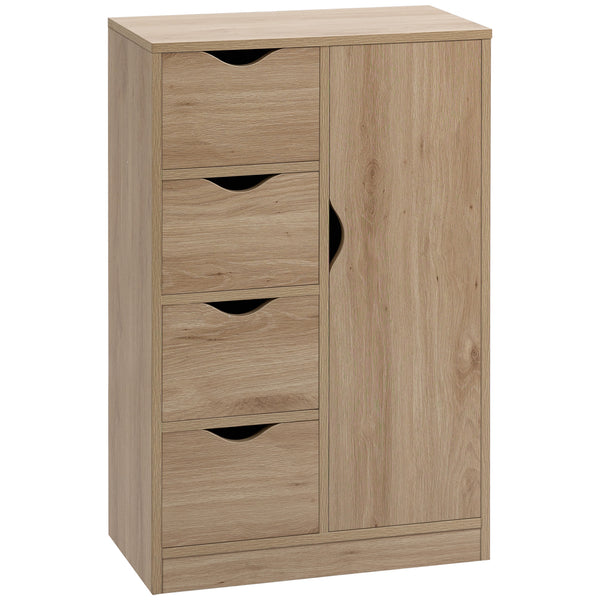 Homcom Freestanding Storage Cabinet Bathroom Floor Cabinet With 4 Drawers And Door Oak