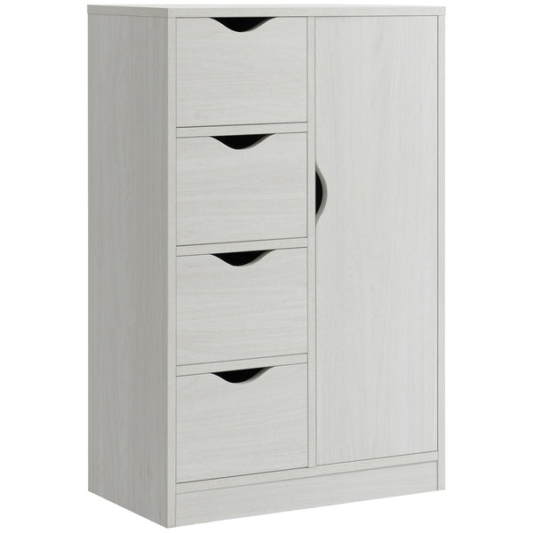 Homcom Freestanding Storage Cabinet Floor Cabinet W/ 4 Drawers & Door White Wood Grain