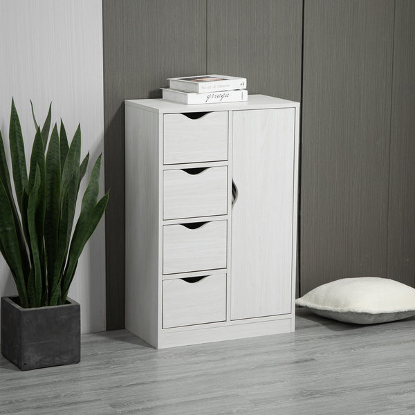 Homcom Freestanding Storage Cabinet Floor Cabinet W/ 4 Drawers & Door White Wood Grain