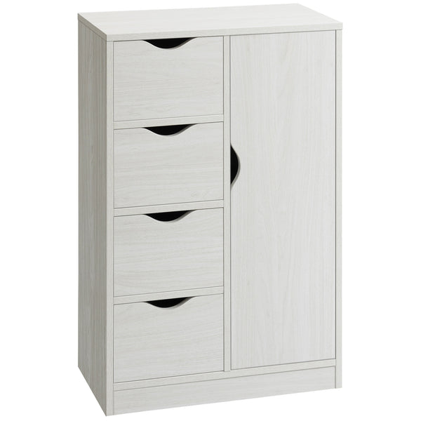 homcom Freestanding Storage Cabinet Floor Cabinet w/ 4 Drawers & Door White Wood Grain