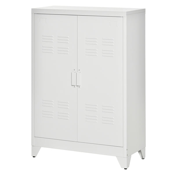 Homcom Industrial Steel Garage Storage Cabinet W/ Double Doors & Adjustable Shelves White
