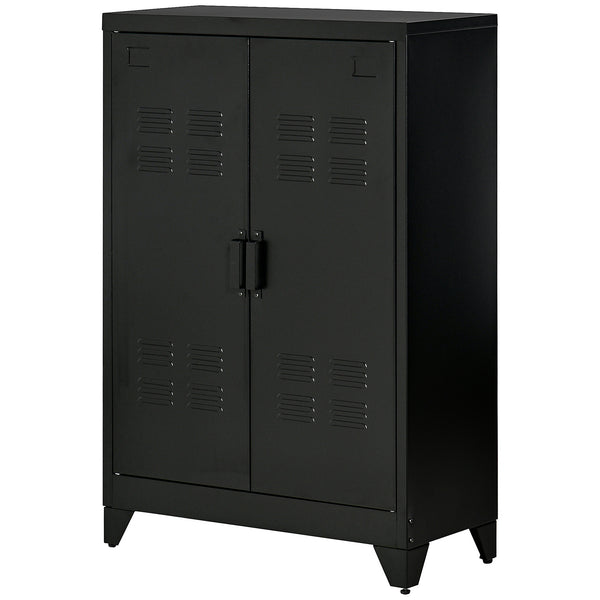 Homcom Industrial Steel Garage Storage Cabinet W/ Double Doors & Adjustable Shelves Black