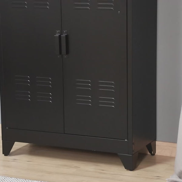 Homcom Industrial Steel Garage Storage Cabinet W/ Double Doors & Adjustable Shelves Black