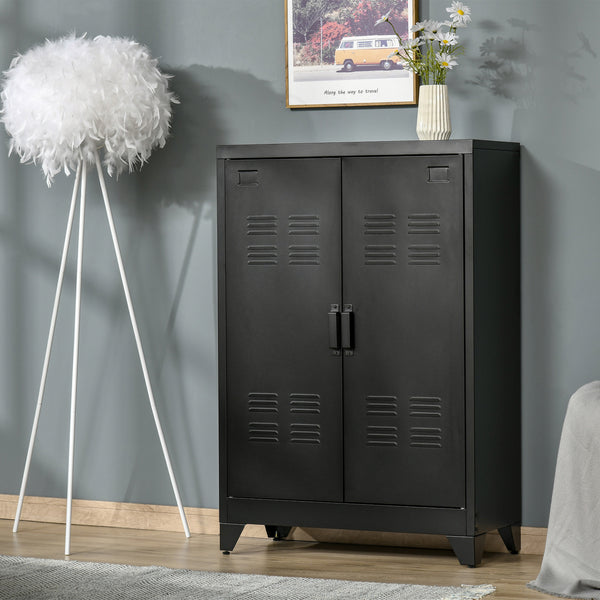 Homcom Industrial Steel Garage Storage Cabinet W/ Double Doors & Adjustable Shelves Black