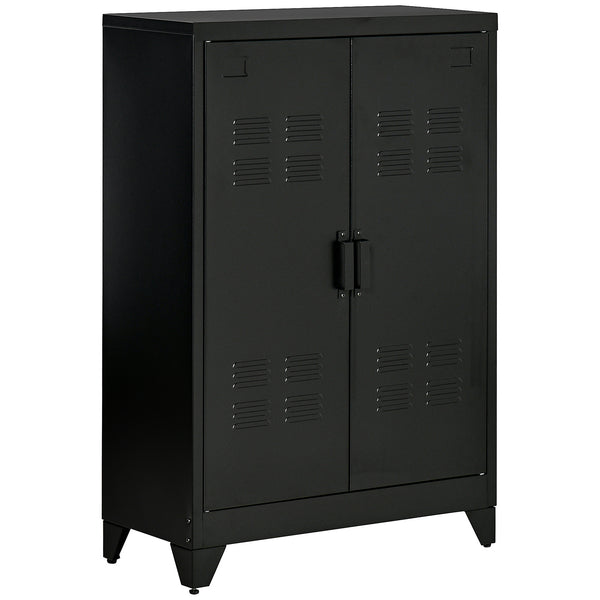homcom Industrial Steel Garage Storage Cabinet w/ Double Doors & Adjustable Shelves Black