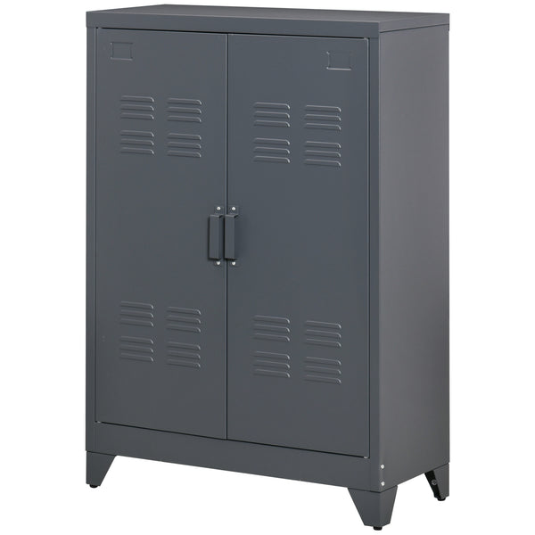 Homcom Industrial Steel Garage Storage Cabinet W/ Double Doors & Adjustable Shelves Grey