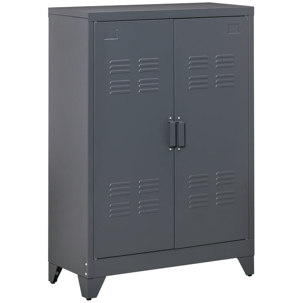 homcom Industrial Steel Garage Storage Cabinet w/ Double Doors & Adjustable Shelves Grey