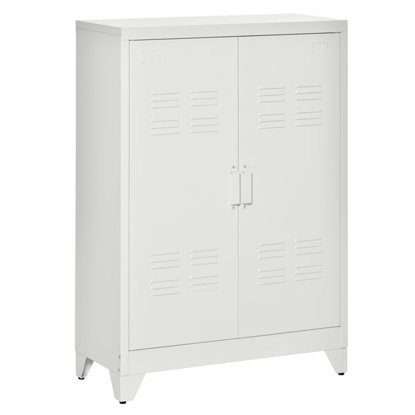 homcom Industrial Steel Garage Storage Cabinet w/ Double Doors & Adjustable Shelves White