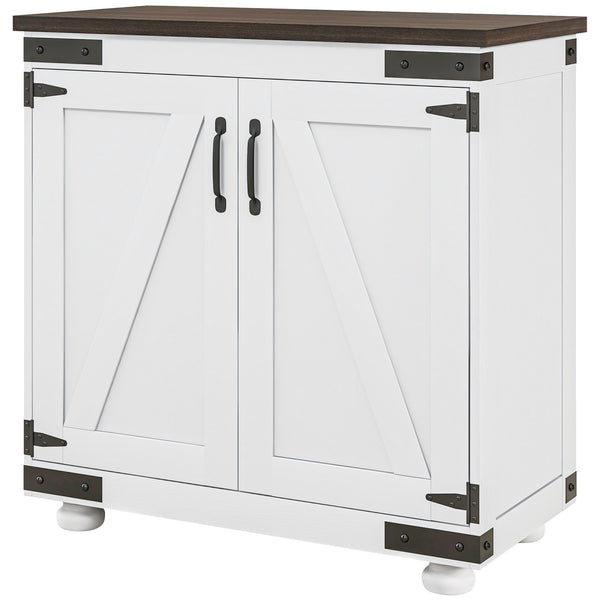 Homcom Kitchen Buffet Cabinet With Barn Door And Adjustable Shelf Distressed White & Brown