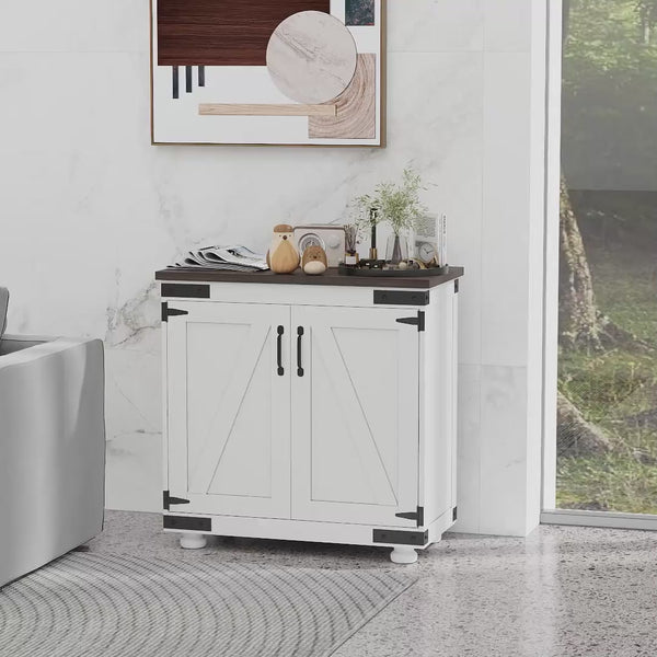 Homcom Kitchen Buffet Cabinet With Barn Door And Adjustable Shelf Distressed White & Brown