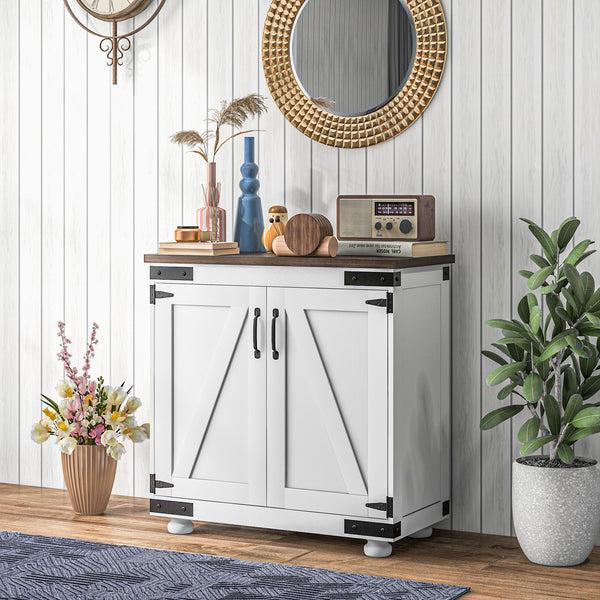 Homcom Kitchen Buffet Cabinet With Barn Door And Adjustable Shelf Distressed White & Brown