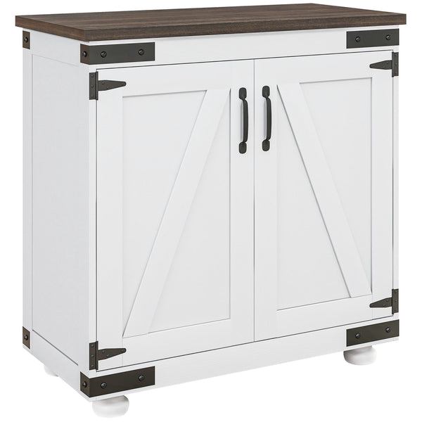 homcom Kitchen Buffet Cabinet with Barn Door and Adjustable Shelf Distressed White & Brown