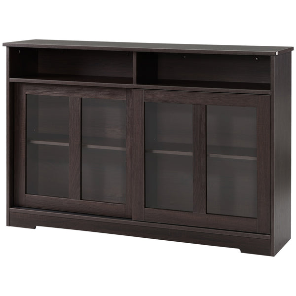 Homcom Kitchen Buffet Cabinet With Sliding Glass Doors Cupboard & Adjustable Shelf Dark Brown