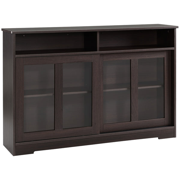 homcom Kitchen Buffet Cabinet with Sliding Glass Doors Cupboard & Adjustable Shelf Dark Brown