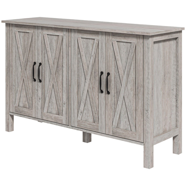 Homcom Kitchen Sideboard Buffet Cabinet W/ 4 Barn Doors & 2 Adjustable Shelves Gray