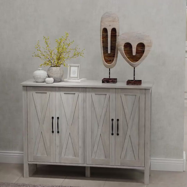 Homcom Kitchen Sideboard Buffet Cabinet W/ 4 Barn Doors & 2 Adjustable Shelves Gray