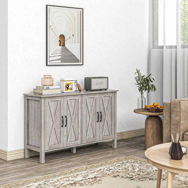 Homcom Kitchen Sideboard Buffet Cabinet W/ 4 Barn Doors & 2 Adjustable Shelves Gray