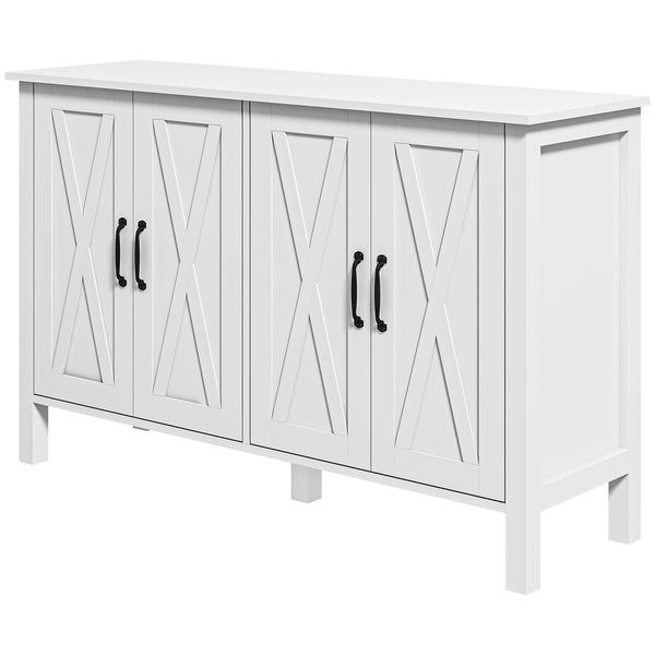 Homcom Kitchen Sideboard Buffet Cabinet W/ 4 Barn Doors & 2 Adjustable Shelves White
