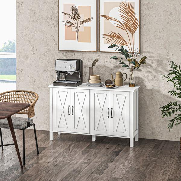 Homcom Kitchen Sideboard Buffet Cabinet W/ 4 Barn Doors & 2 Adjustable Shelves White